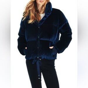 SAM. New York Sophia Velvet Down Filled Puffer Jacket In Navy Blue Size Medium